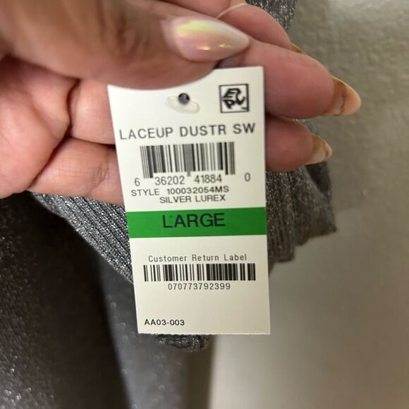 NWT JM COLLECTION Women’s Silver open shimmer duster with laced cuff Size LG - Picture 5 of 5